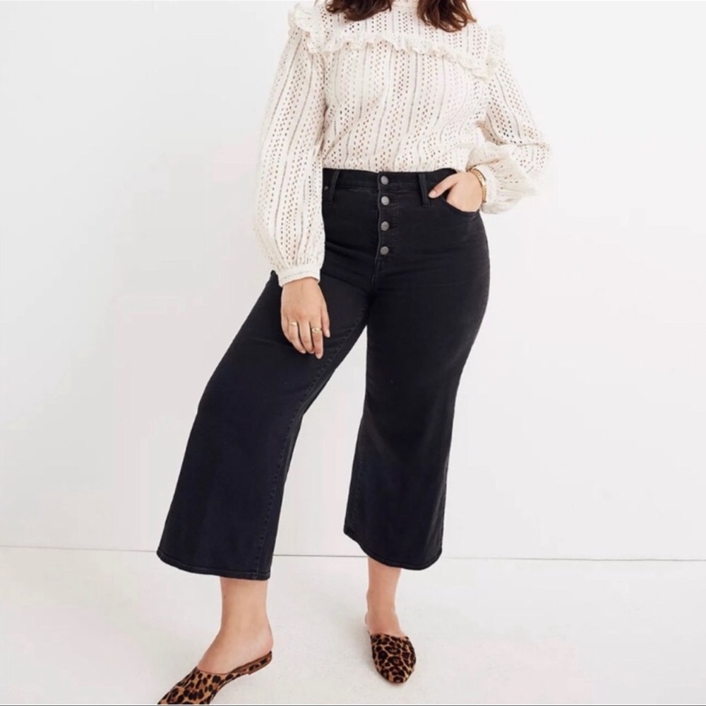 Madewell Wide Leg Crop Jeans Black Sz 29 Denim Jeans Pant Button Fly High Waist
